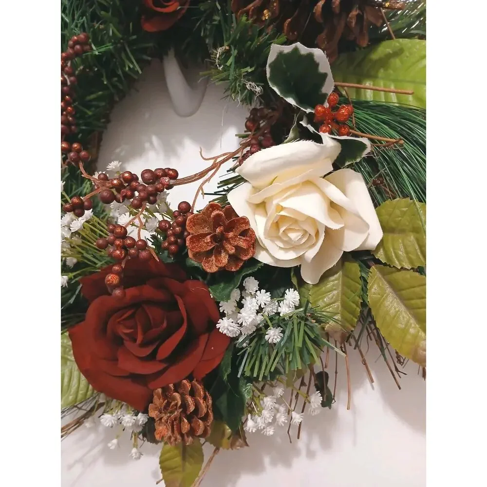 Winter Door Wreath Elegant Victorian ROSES Holiday Decor Christmas Arrangement‎